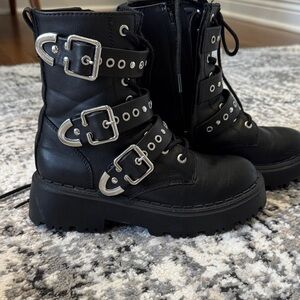 Zara Black Buckle Kids Boots